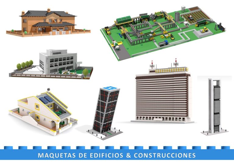 Maquetas de edificios y construcciones modulares realizados con piezas tipo lego