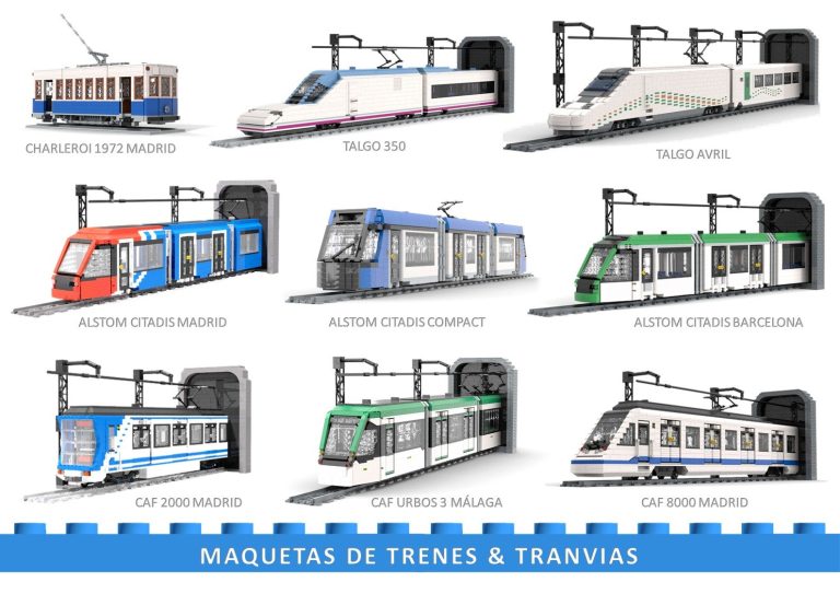 Maquetas de trenes y tranvías realizados con piezas tipo lego