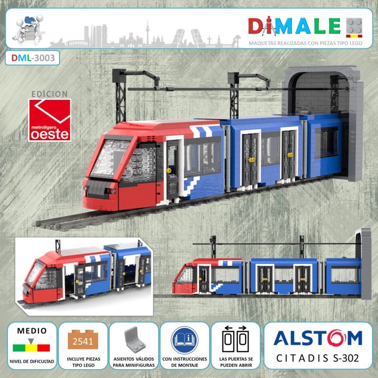 Tranvía Alstom Citadis MLO Madrid realizado con piezas tipo lego
